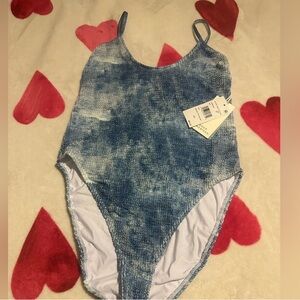 Good American Textured Blue One Piece Swimsuit